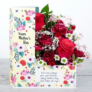 www.flowercard.co.uk Mother's Day Flowers with Deep Water Roses, Spray Carnations, Gypsophila, Ruscus and Pittosporum