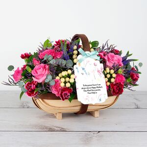 www.flowercard.co.uk Personalised Flower Trug with Roses, Veronica, Hypericum, Pittosporum and Eucalyptus Gunnii