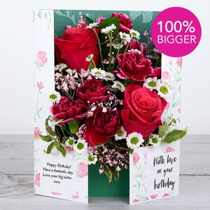 www.flowercard.co.uk Birthday Flowers with Dutch Fuchsiana Roses, Spray Carnations, Gypsophila, Chrysanthemums and Pittosporum