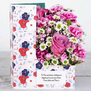 www.flowercard.co.uk Personalised Flowercard with Dutch Roses, Santini Chrysanthemums, Gypsophila, Spray Carnations, Pittosporum and Ruscus Leaves