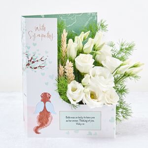 www.flowercard.co.uk Pet Bereavement Flowers for the Loss of a Dog with Pure White Lisianthus, Wheat Spray and Green Tree Fern
