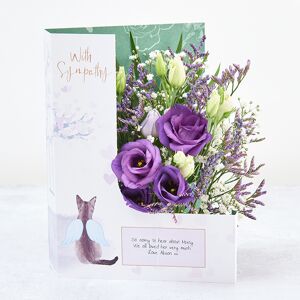 www.flowercard.co.uk Pet Bereavement Flowers for the Loss of a Cat with Purple Lisianthus, Gypsophila, Lilac Limonium, Chico Leaf and Dried Lavender
