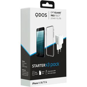 Qdos STARTER PACK for iPhone SE/8/7/6 - Case + Screen Protector + Power Adapter