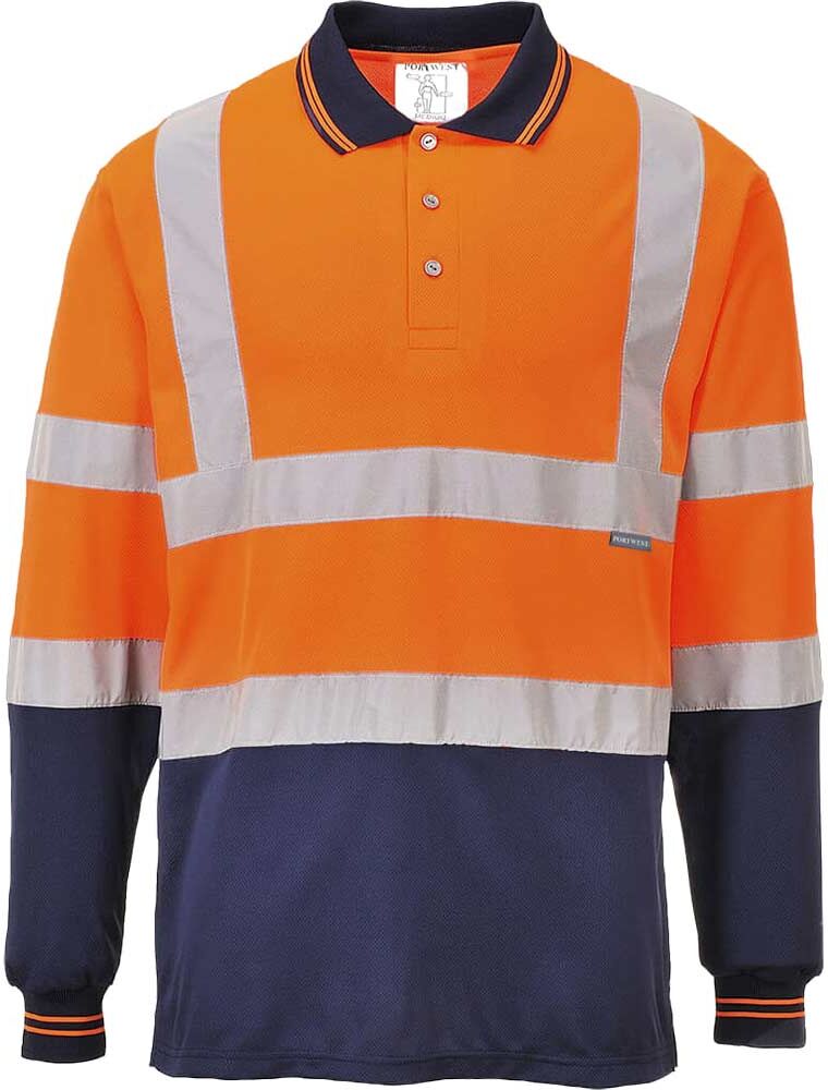 DeWalt Portwest Mens Hi Vis Contrast Polo Long Sleeve Shirt Orange / Navy 4XL