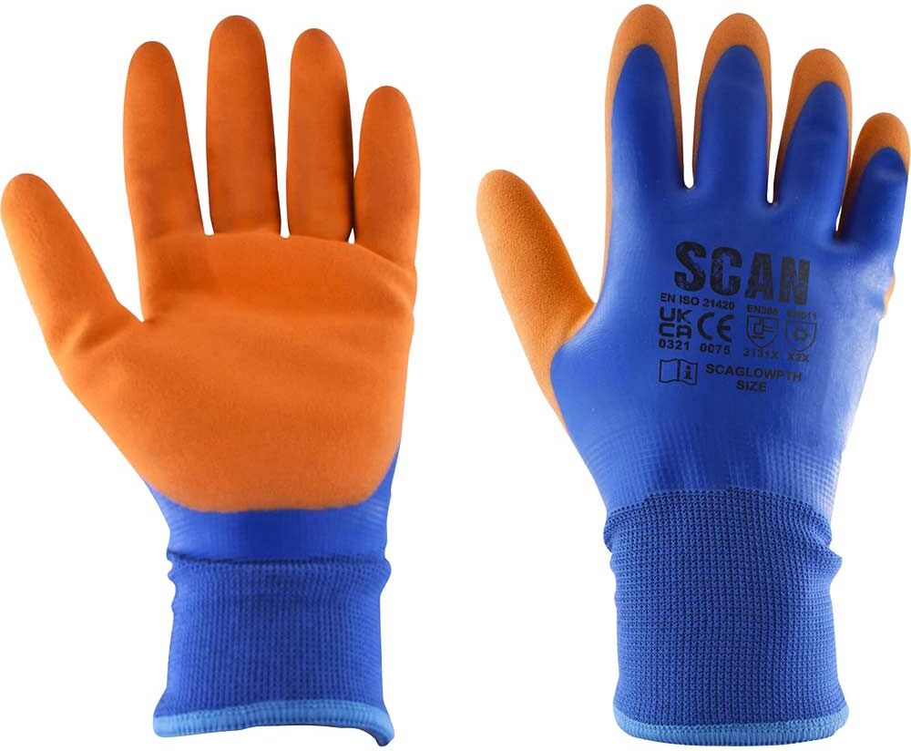 DeWalt Scan Thermal Waterproof Latex Coated Gloves Blue / Orange XL Pack of 1