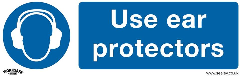 DeWalt Sealey Self Adhesive Vinyl Use Ear Protectors Sign Pack of 10 300mm 100mm Standard