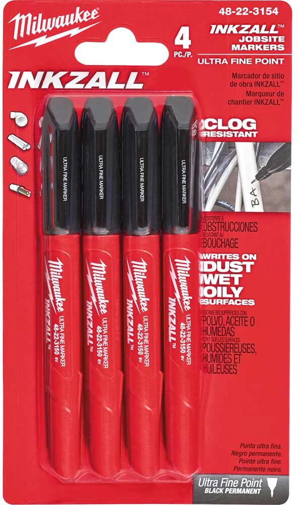 DeWalt Milwaukee 4 Piece Inkzall Fine Tip Marker Pens Pack of 4