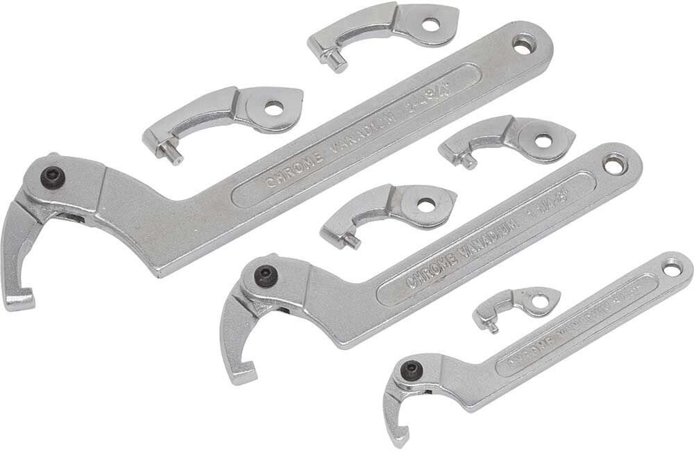 DeWalt Sealey 11 Piece Adjustable C Spanner Hook and Pin Wrench Set