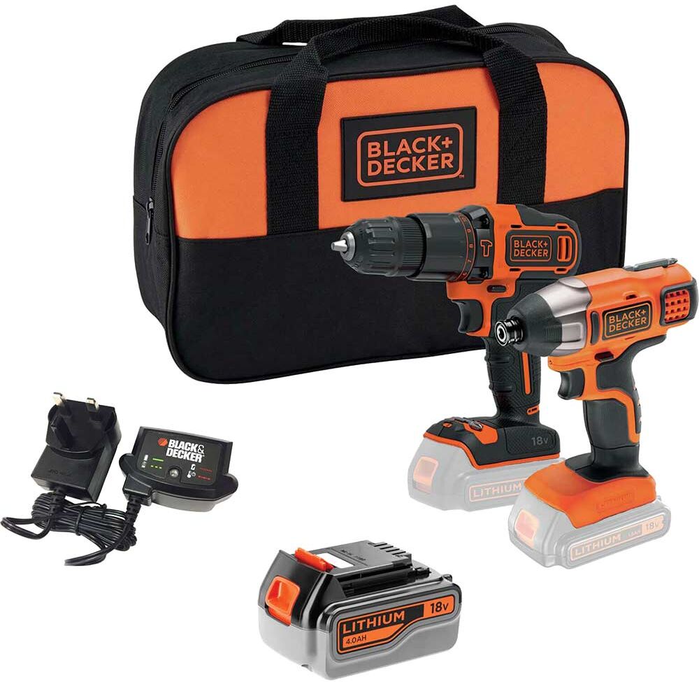 DeWalt Black and Decker BCK25S2S 18v Cordless Combi Drill and Impact Driver Kit 1 x 4ah Li-ion Battery Charger Bag