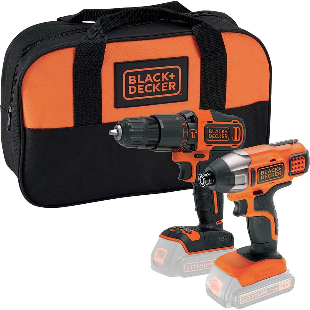 DeWalt Black and Decker BCK25S2S 18v Cordless Combi Drill and Impact Driver Kit No Batteries No Battery Charger Bag