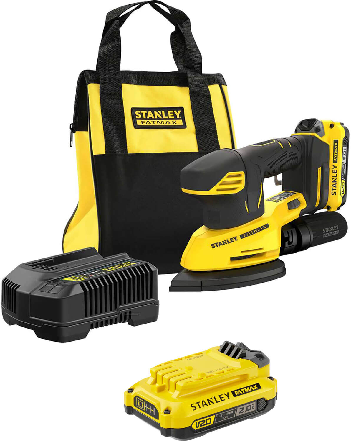 DeWalt Stanley Fatmax V20 SFMCW221 18v Cordless Detail Sander 2 x 2ah Li-ion Battery Charger Bag