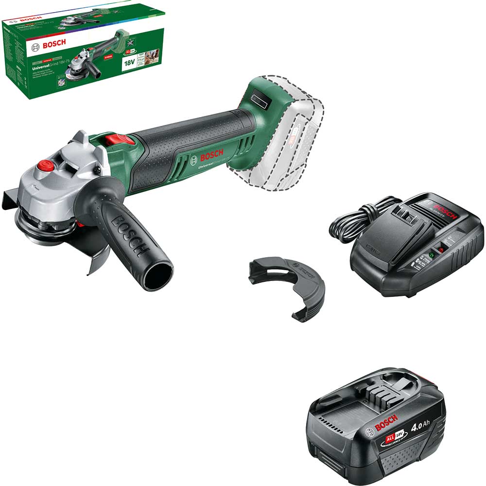 DeWalt Bosch UNIVERSALGRIND 18V-75 P4A 18v Cordless Angle Grinder 115mm 1 x 4ah Li-ion Battery Charger No Case