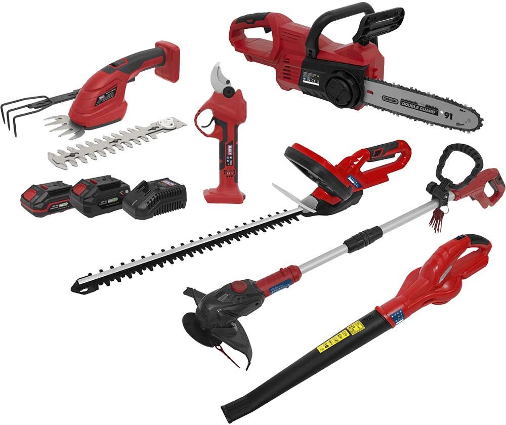 DeWalt Sealey SV20 20v Cordless 6 Piece Garden Maintenance Power Tool Kit 1 x 2ah & 1 x 4ah Li-ion Battery Charger