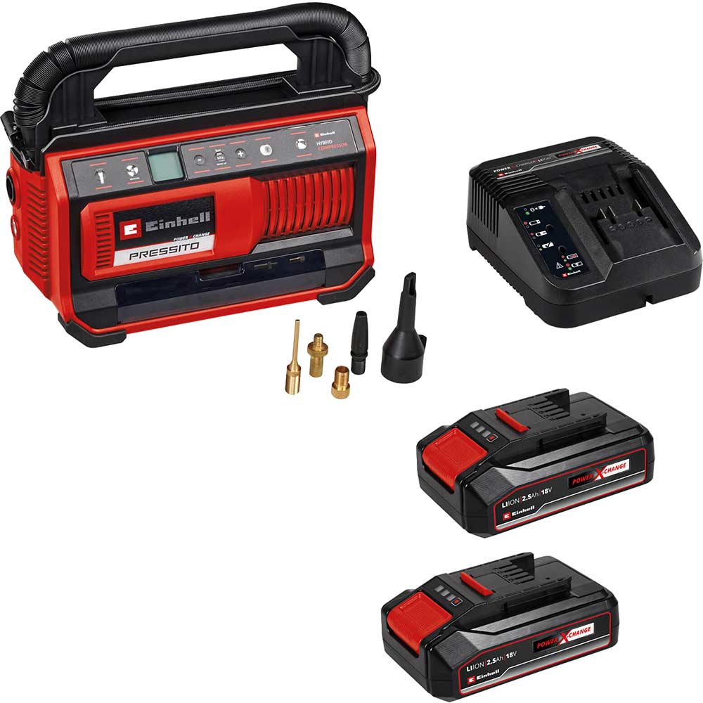 DeWalt Einhell PRESSITO 18/25 18v Cordless or Mains Air Compressor and Inflator 2 x 2.5ah Li-ion Battery Charger