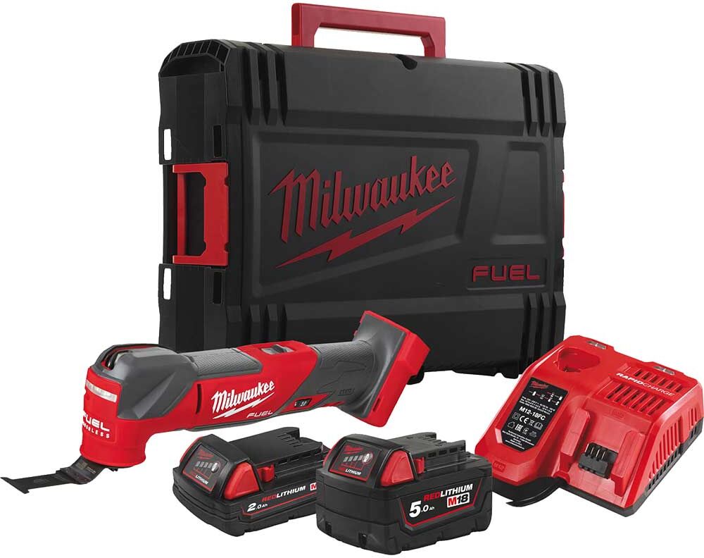 DeWalt Milwaukee M18 FMT Fuel 18v Cordless Brushless OIS Oscillating Multi Tool 1 X 2ah & 1 x 5ah Li-ion Battery Charger Case