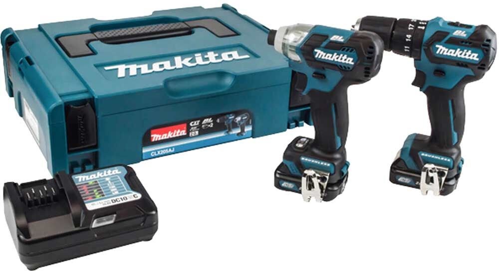DeWalt Makita CLX205AJ 12v Max CXT Cordless Brushless Combi Drill and Impact Driver Kit 2 x 2ah Li-ion Battery Charger Case