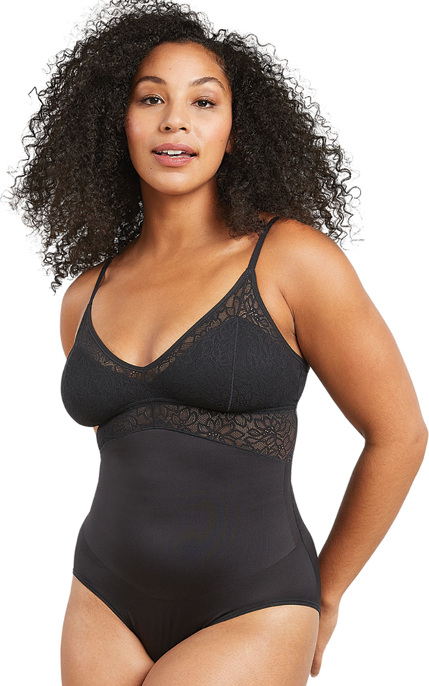 Wonderbra - Women's Maidenform Tame Your Tummy Lace Bodysuit - Black Lace L female