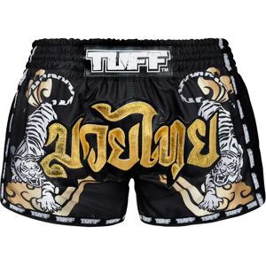 TUFF Sport MRS301 TUFF Muay Thai Shorts Retro Style Black Double Tiger With Gold Text - Black