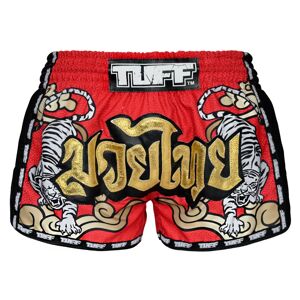 TUFF Sport MRS301 TUFF Muay Thai Shorts Retro Style Red Double Tiger With Gold Text - Red