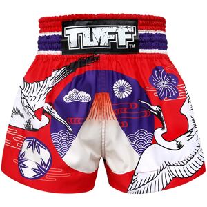 TUFF Sport MS639 TUFF Muay Thai Shorts Red Japanese Drawing Crane Birds - Red