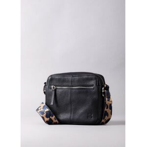 Lakeland Leather Alston Boxy Leather Cross Body Bag in Black with Leopard Print Canvas Strap - Black