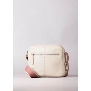 Lakeland Leather Alston Boxy Leather Cross Body Bag in Ivory with Canvas Strap - Off-White