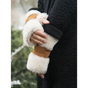 Lakeland Leather Sheepskin Fingerless Mittens in Tan - Tan