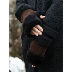 Lakeland Leather Sheepskin Fingerless Mittens in Dark Brown - Brown