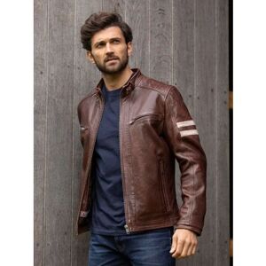 Lakeland Leather Charlie Leather Racer Jacket in Cognac with Cream Stripe - Brown