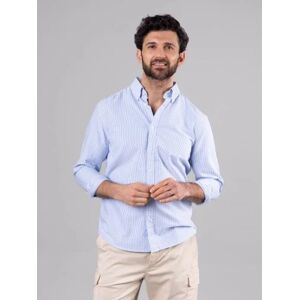 Lakeland Leather Warrick Mini Stripe Cotton Shirt in White and Blue - White