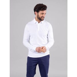 Lakeland Leather Clive Cotton Blend Long Sleeve Polo Shirt in White - White