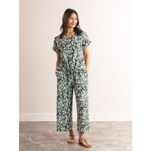 Lakeland Leather Tia Floral Print Wide Leg Cropped Trousers in Green - Green