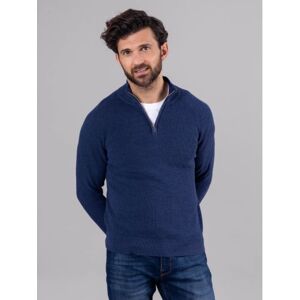 Lakeland Leather Weston Quarter Zip Knitted Cotton Jumper in Indigo Blue - Blue