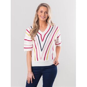 Lakeland Leather Bridget Multi Stripe V-Neck Jumper in White - White