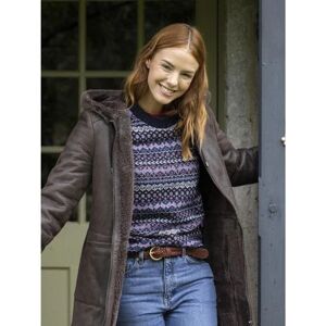 Lakeland Leather Plumpton Sheepskin Hooded Coat in Vole Brown - Brown