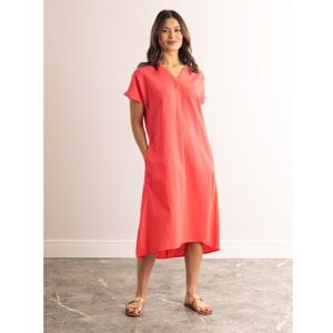 Lakeland Leather Esther Short Sleeve Linen Blend Midi Dress in Coral - Pink