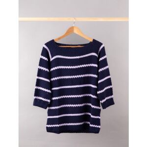 Lakeland Leather Maisie Relaxed Jumper in Navy with Lilac Stripes - Blue