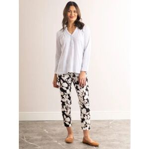 Robell Rose Floral Print Ankle Grazer Trousers in Black and White - Black