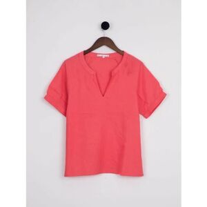 Lakeland Leather Victoria Short Sleeve Linen Blend Blouse in Coral - Pink
