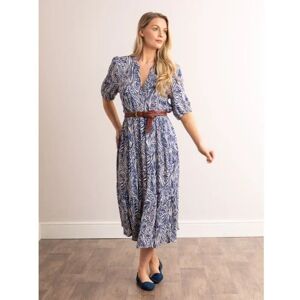 Lakeland Leather Serena Animal Print V-Neck Button Down Midi Dress in Navy - Blue