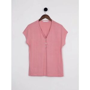 Lakeland Leather Amber Short Sleeve Floaty Button Top in Peach - Pink