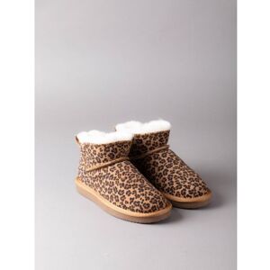 Lakeland Leather Ladies' Sheepskin Mini Boot Slippers in Tan with Leopard Print - Tan