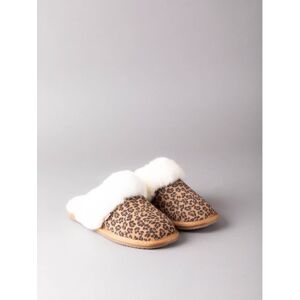 Lakeland Leather Ladies' Sheepskin Slider Slippers in Tan with Leopard Print - Tan