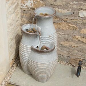 Gardenesque Pouring Jugs Water Feature with Pump   Off-White Ceramic Glazed 3-Tier Jugs