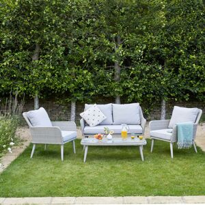 Gardenesque 4 Seater Grey Rattan Garden Furniture Set with Coffee Table and Cushions