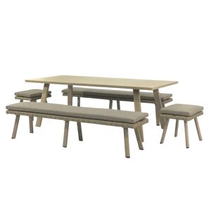 Gardenesque 4 Seater Wood Effect Aluminium Dining Set with Benches