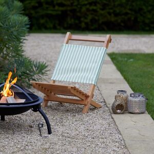 Gardenesque Small Low Green Striped Wooden Deck Chair