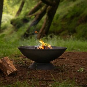 Gardenesque Cast Iron Fire Pit with Grill & Metal Poker - 56cm Circle Fire Pit - Circular Outdoor Grill