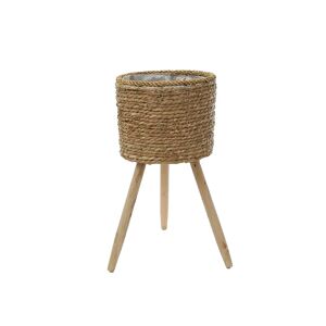 Gardenesque Woven Basket Indoor Plant Pot with Wooden Legs - W15 x H33cm