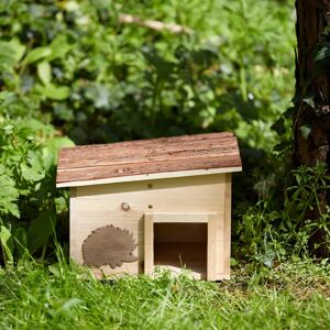 Gardenesque Wooden Hedgehog House With Bark Roof